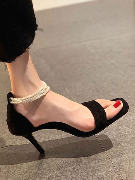 

sandals high heel sandal for women shoes lady 2021 all-match suit female beige high-heeled velvet girls summer fashion comfort black