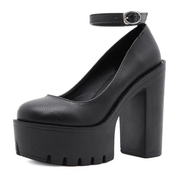 

spring autumn casual high-heeled shoes ruslana korshunova thick heels platform pumps black white size 42 dress