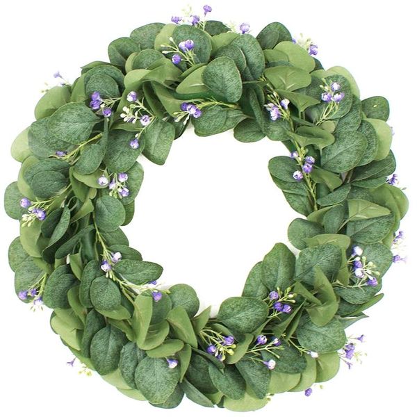 

artificial eucalyptus wreath,16 inch leaves wreath with flowers green leaf front door wall decor decorative & wreaths