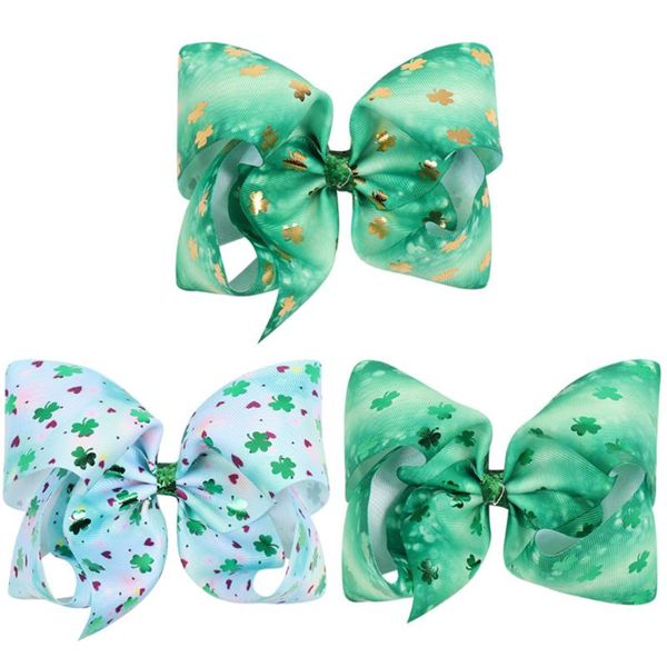 

hair accessories 8pcs/lot st. patrick's day bows for girls clips sweet knot hairpins handmade barrettes headwear, Slivery;white