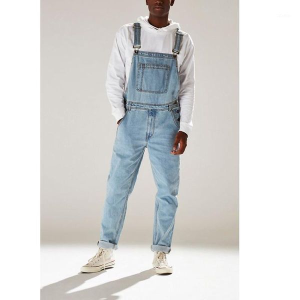 

man summer street high waist jeans workwear slim fit male casual overalls jumpsuits trousers plus size men's, Blue