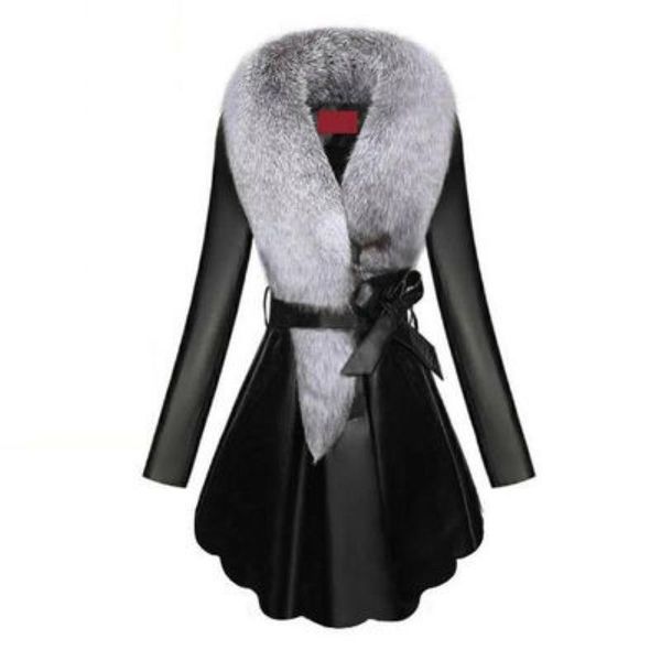 

women's leather & faux fur coat women winter female sheepskin coats pure color collars snap fastener furs oversize big size 8xl, Black