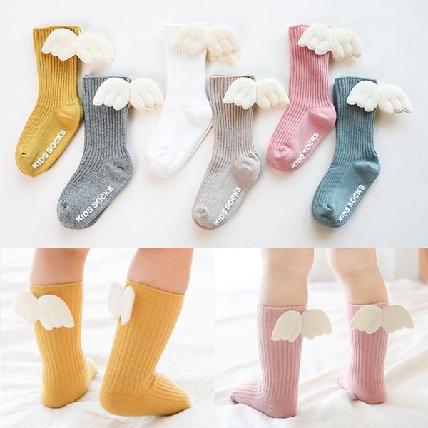

socks children short angel wing baby girl soft cotton autumn winter kids anti slip candy color toddler, Pink;yellow