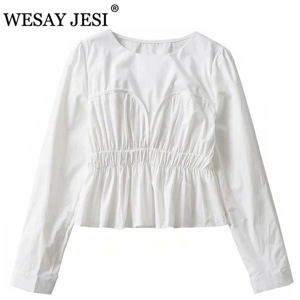 

women retro white blouses vintage pleated tunic ruffled crop shirt 2021 spring chic female slim women's & shirts