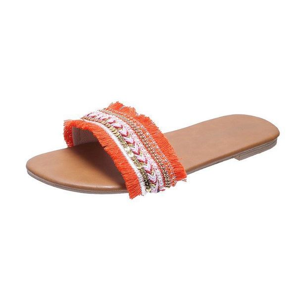 

summer fashion women's slippers fringe mixed colors all-match shallow women flip flops no-slip ladies beach, Black