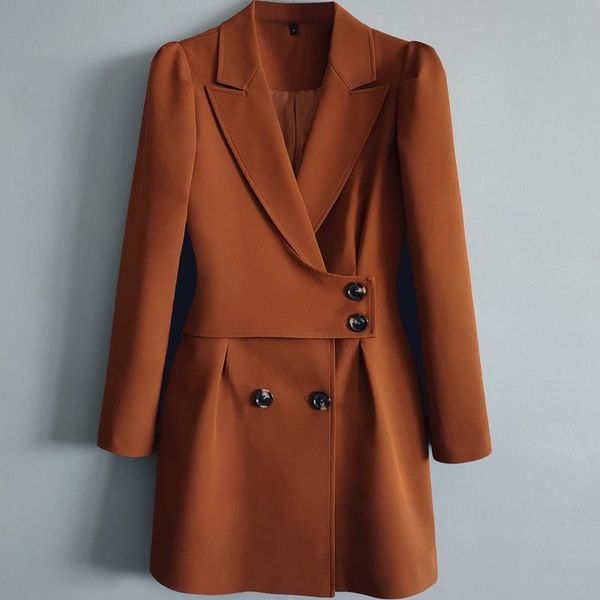 

women's suits & blazers [ewq] korea chic brown suit autumn winter 2021 slim fit thin bubble sleeve blazer coat fashion 16e4250, White;black
