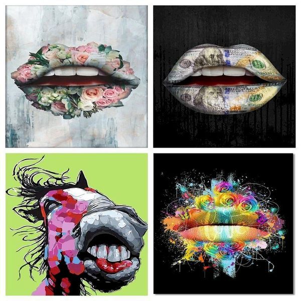 

paintings color lip oil pictures by number set diy painting numbers acrylic paint abstract wall art canvas kids adults kit decor gift