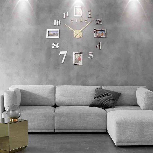 Foto Frame Saat Relógio de Parede Horloge Reloj de Pared Duvar Saati Relogio de Parede Klok Design moderno relógio 3d grande luminoso 210325