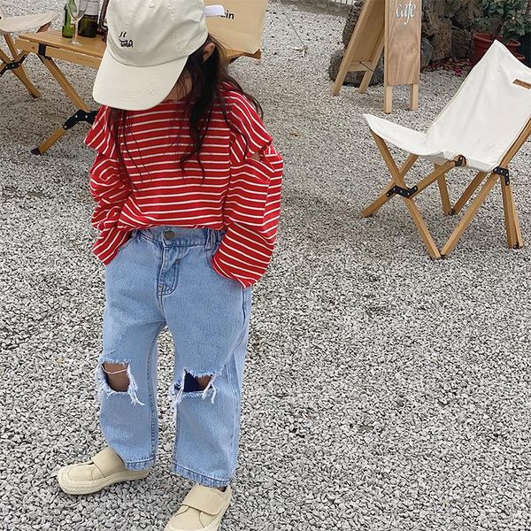 

spring summer children jeans pants trousers casual solid color girls fashion clothes, Blue