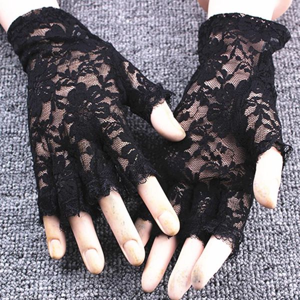 

five fingers gloves lace half finger summer sun protection screen goth party dressy women lady mittens, Blue;gray