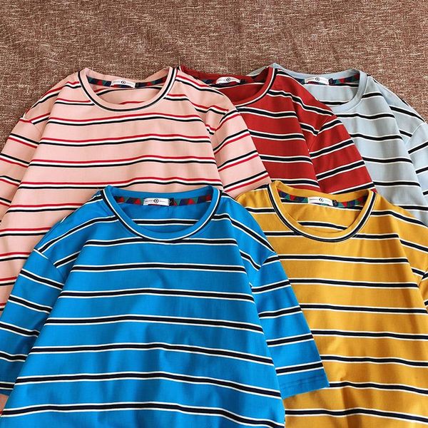 

men's t-shirts summer 5xl large size five-color striped short-sleeved t-shirt men and women plus fertilizer to increase half-sleeved wi, White;black