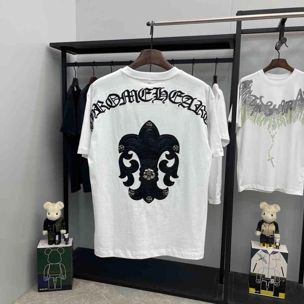 

gaojiechao brand spring and summer new ch kro sanskrit cross patchwork leather embroidery versatile short slee, White;black