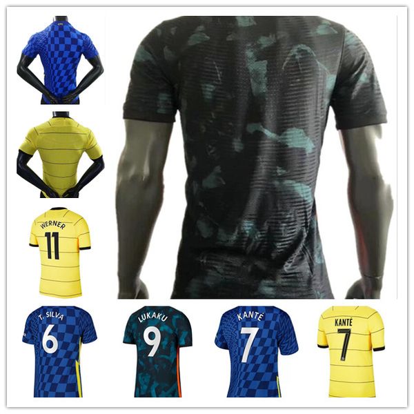 

player version 2021 2022 the blues soccer jersey #10 pulisic #22 ziyech #29 havertz men uniforms customized football shirt, Black;yellow