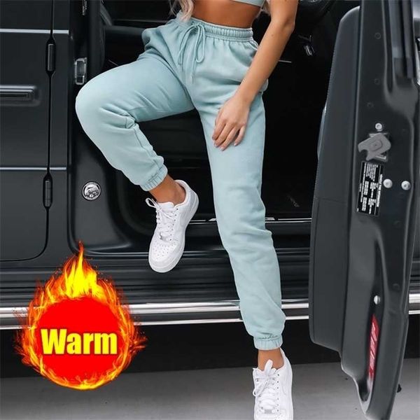 

winter women warm sweatpants baggy autumn women's sports thicken pants joggers wide streetwear high waisted 211115, Black;white