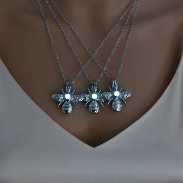 

pendant necklaces 2021 animals luminous necklace glowing moth shape glow in the dark fashion long chain jewelry for women, Silver