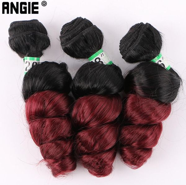 

angie loose wave curly hair bundles synthetic hair weave 3 pieces/lot 16 18 20 inches two tone ombre black /27# for women
