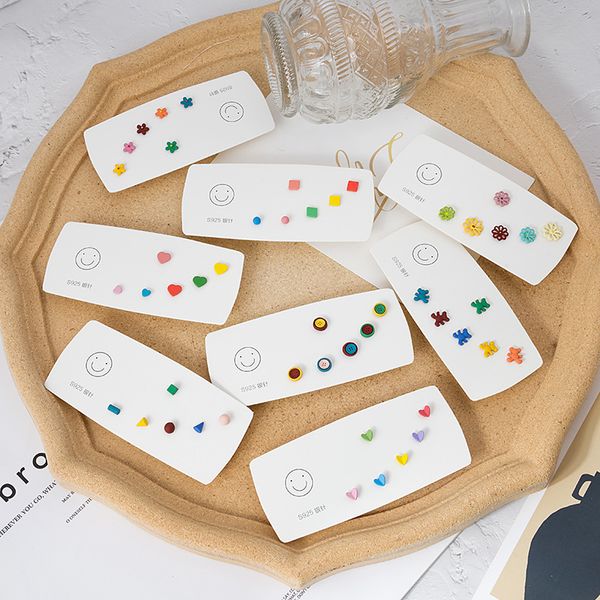 

925 silver needle color daisy flower love earrings elegant style korea small fresh 3 pairs of earrings, Golden
