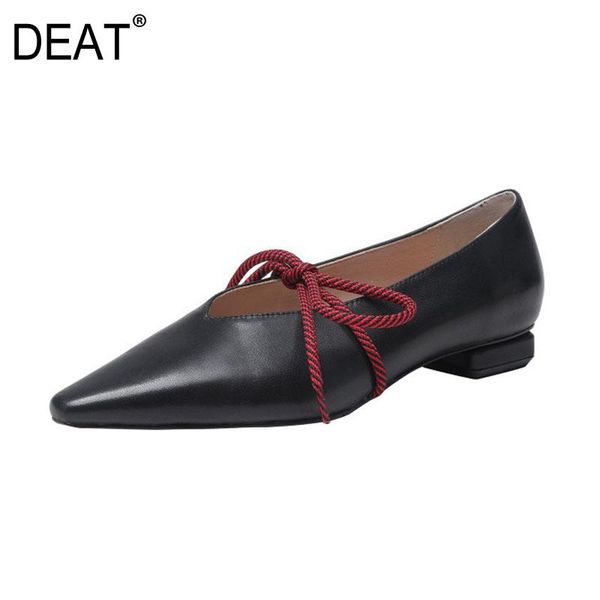 

dress shoes [deat] 2021 square toe shallow bowknot bandage plaid cow leather single high heels women spring autumn tide 10g243, Black