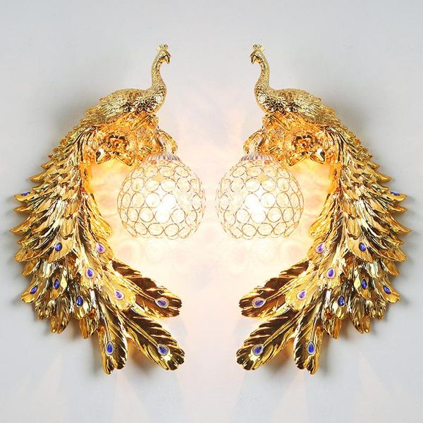 

wall lamps nordic luxury led for living room decor peacock lampshade light bedroom bedside kitchen indoor sconce lamp