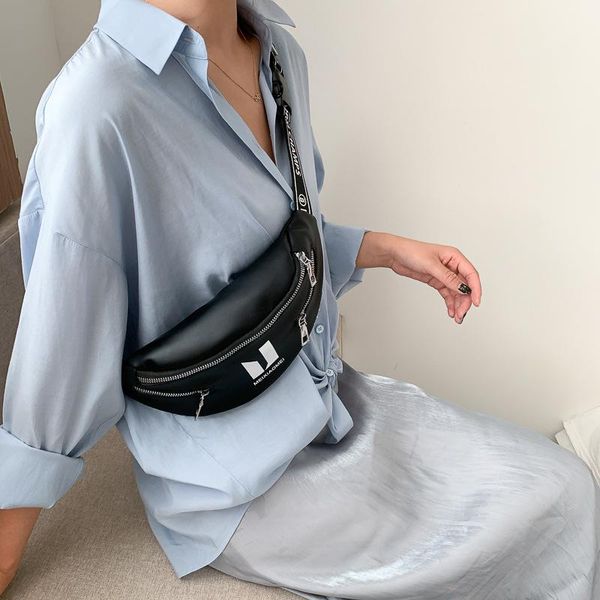 

leather fanny pack female large capacity letter waist bag for women pu belt multifunction chest bags