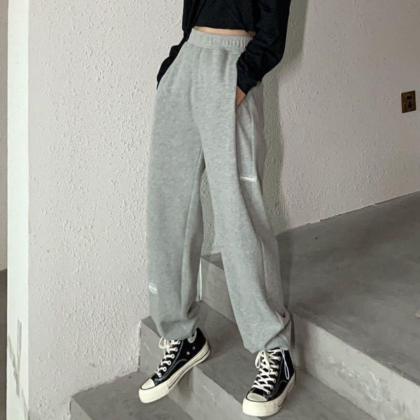 

winter warm sweatpants women baggy sports pants korean style jogger loose gray sweat female women's & capris, Black;white