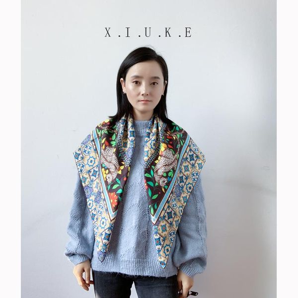 

scarves scarves[xiuke]original autumn and winter fashion lades 100% silk large square scarf shawl handkerchidf 90*90, Blue;gray
