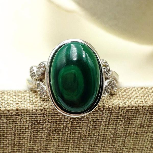 

cluster rings natural malachite chrysocolla adjustable ring bead woman party 925 silver 14x10mm luxury jewelry crystal, Golden;silver
