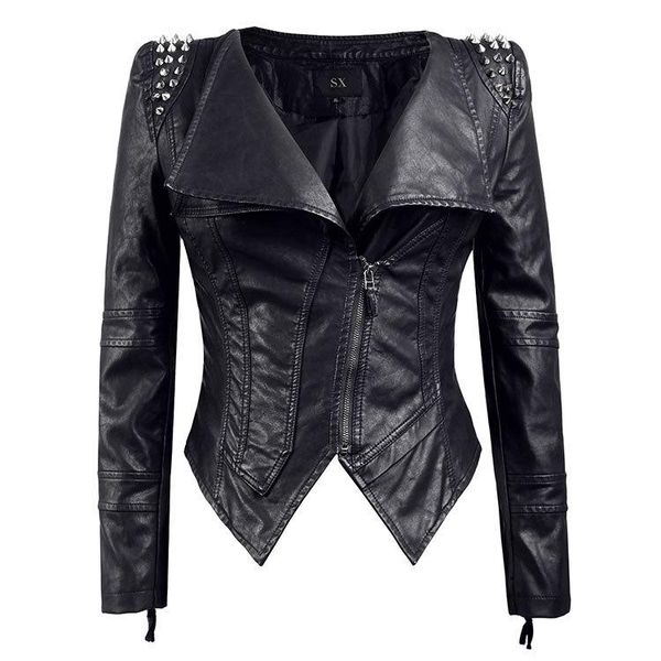 

Women's Leather & Faux Rivet Harajuku Women Motorcycle PU Slim Fashion Jackets Outwear, Black