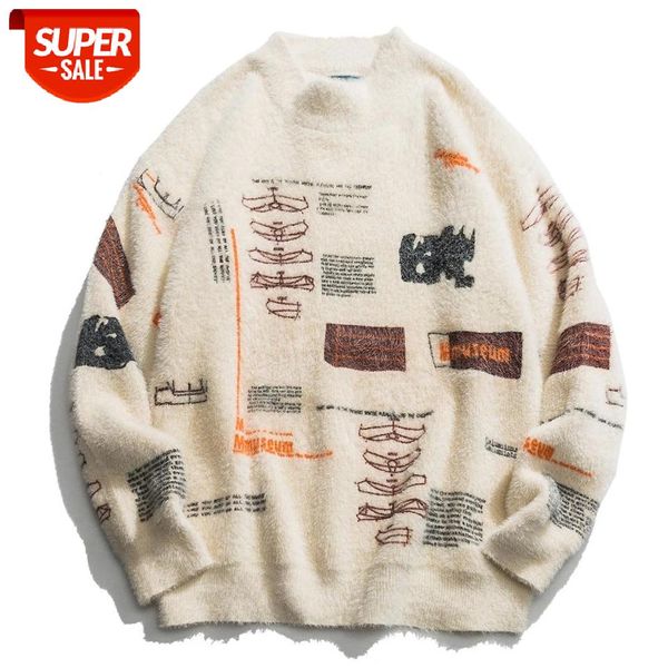 

letters graffiti knittwear mens pullover sweaters harajuku hip hop streetwear 2020 fashion casual male pullovers outwear winter #fe4p, White;black