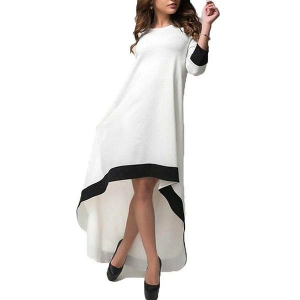 

casual dresses fashion women dress autumn long maxi party patchwork asymmetrical o neck vestidos plus size s-xl, Black;gray