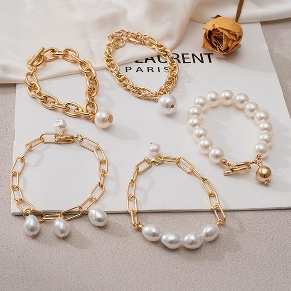 

link, chain fashion party pearl bracelets for women gold metal geometric fascination 2021 trend female vintage statement jewelry, Black
