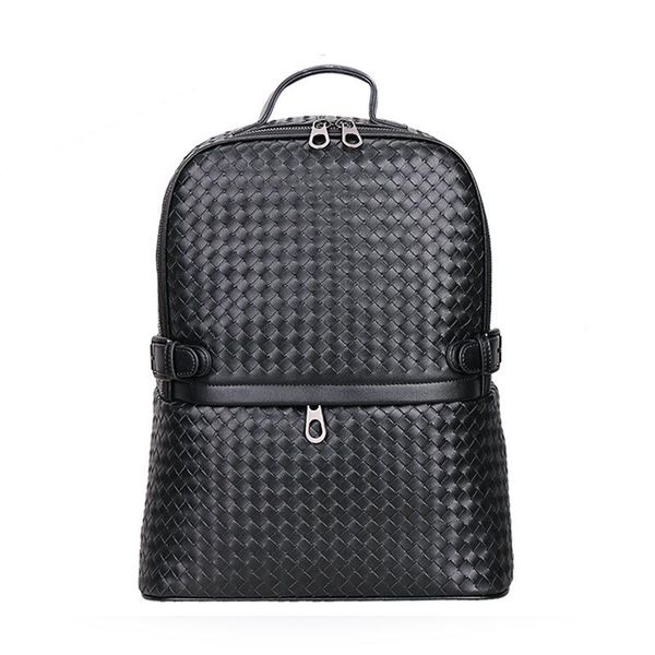 

backpack really genuine leather men backpacks fashion real natural cow student boy luxury weave computer lapbag