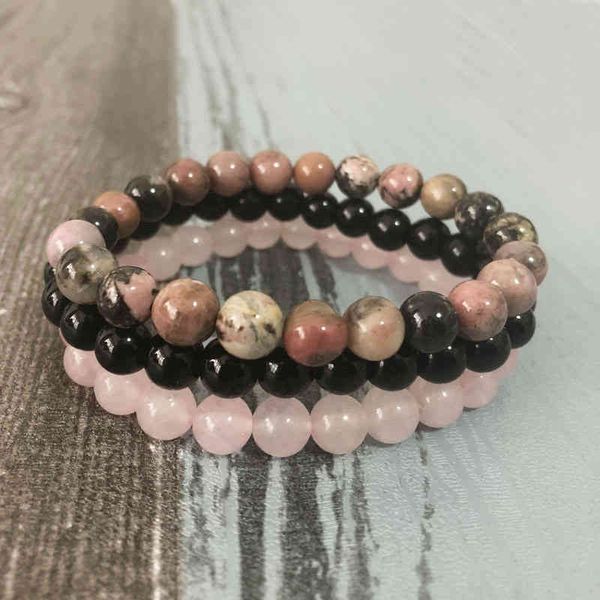 

8mm black onyx rhodonite rose quartzs beaded wrist men women natural stone bracelet sets stackable mala bracelets, Golden;silver