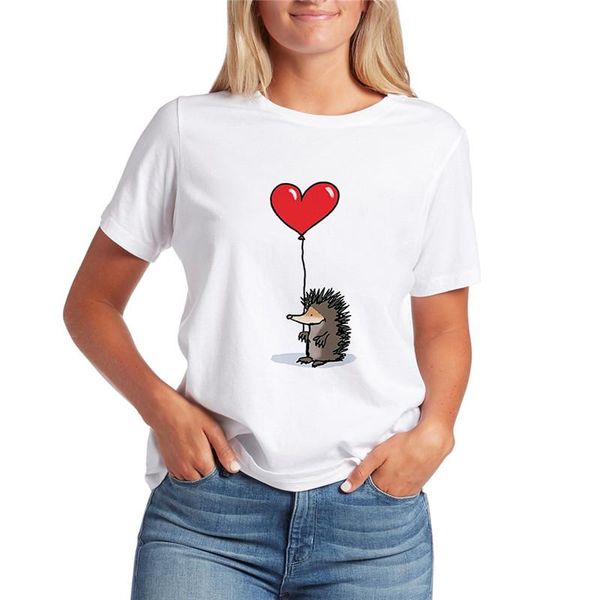 

women's t-shirt cartoon hedgehog print harajuku graphic summer white women