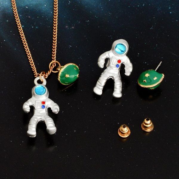 

pendant necklaces personality exquisite enamel astronaut planet necklace women's creative fashion jewelry birthday gifts, Silver