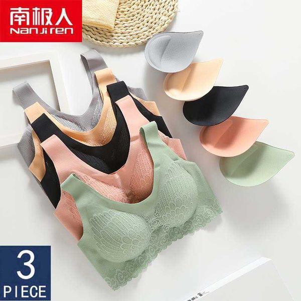 Nanjiren Mulheres Roupas 3 pcs Latex Bra sutiãs para mulheres Underwear Push Up Nenhum traço Bralette com Pad Vest Top Bra 210623