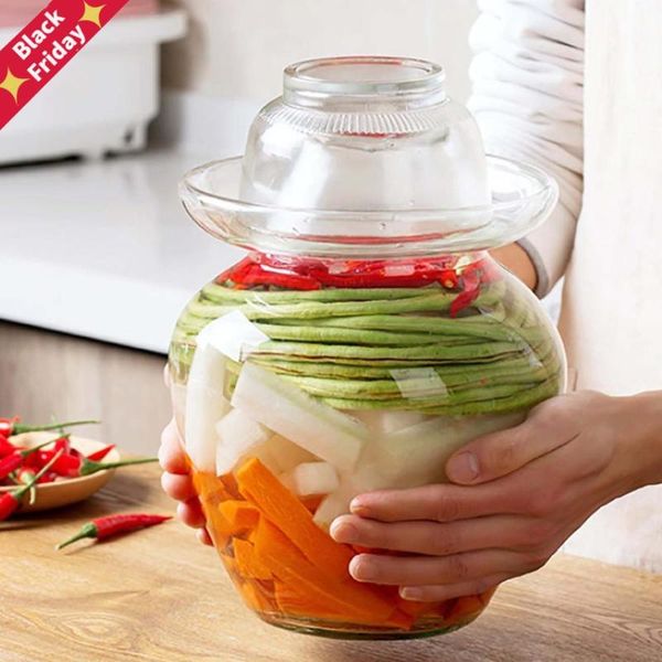 

2.5/5kg korea glass container kimchi jar kitchen thickened pickled household pickles cylinder sealed storage bottles & jars