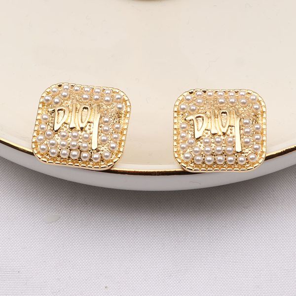 

fashion simple women's creative pearl inlaid square earrings, Silver