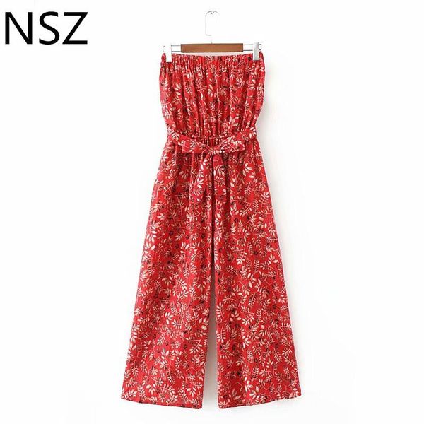 

women's jumpsuits & rompers nsz women off shoulder summer print with belt loose casual overalls, Black;white