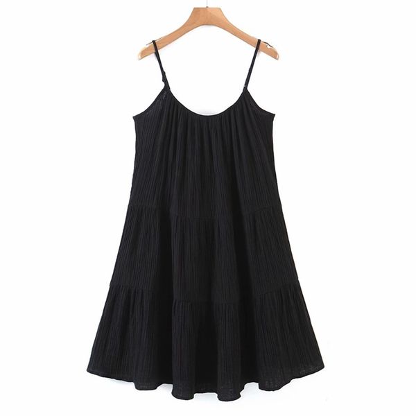 

women summer pleated chiffon mini dress solid sleeveless spaghetti strap female elegant fashion street dresses clothing vestidos 210513, Black;gray