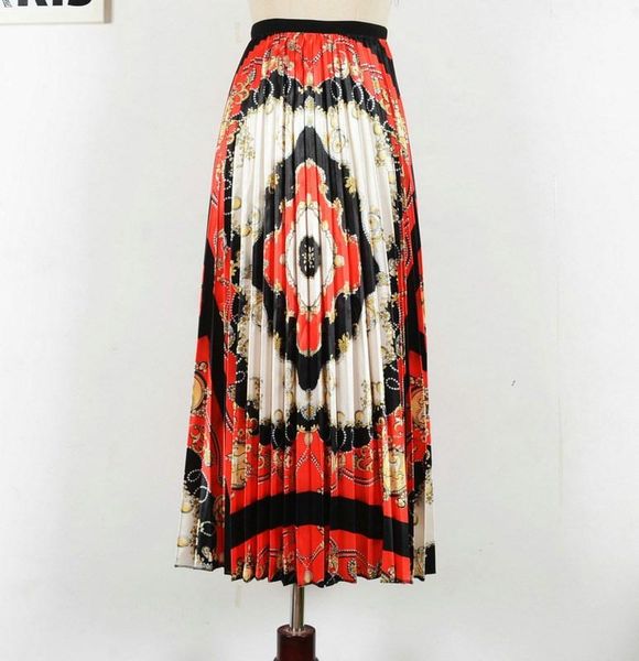 

skirts 2021 summer women fashion vintage tulle pleated skirt geometric print long empire harajuku high waist a-line, Black