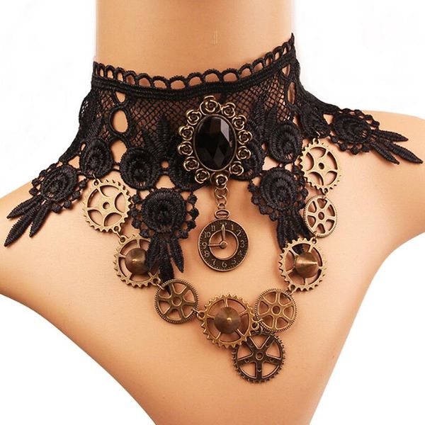 

chokers gear lace choker necklace for women accessories masque jewelry statement collar lady party, Golden;silver