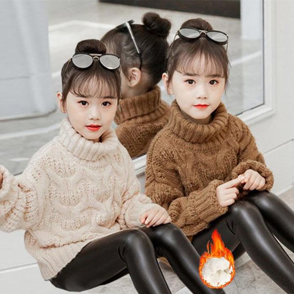 

pullover 2021 autumn winter children's clothes girls knitted sweaters high collar thicken warm for girl kids pullovers 2-12 y, Blue