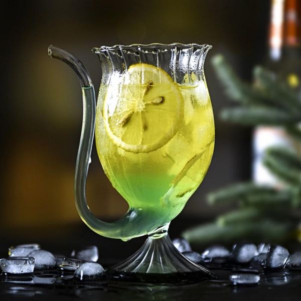 

wine glasses 300ml creative whiskey glass heat resistant sucking cup with long drinking tube home bar supplis
