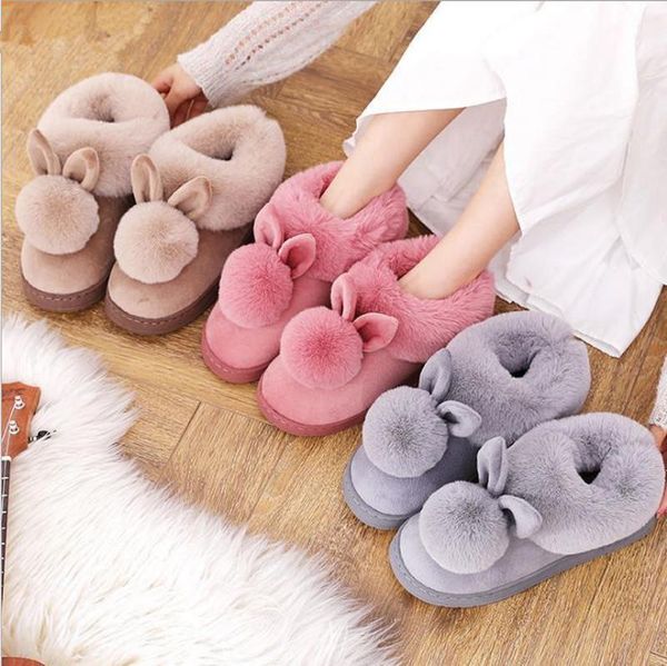 

slippers 2021autumn winter cotton fur home warm thick bottom indoor shoes womens cute fluffy cat, Black