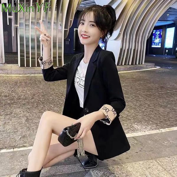 

women's suits & blazers thin small suit jacket 2021 casual 3/4 sleeve korean simple slim female plus size coat elegant blazer, White;black