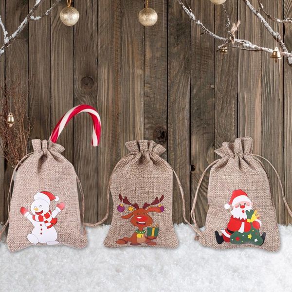 

christmas decorations linen jute gift bags candy bag for xmas favors present drawstring pouch storage snack packet party 2021