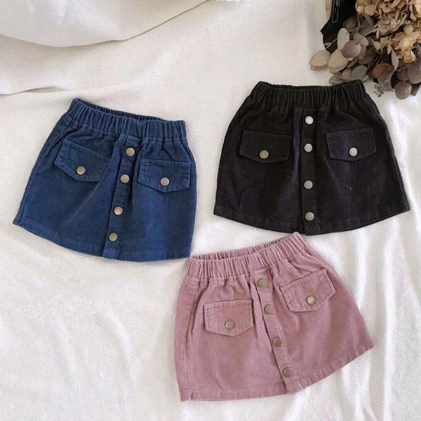 

skirts dfxd est 2021 autumn toddler girls corduroy korean baby clothes fashion soild color button princess skirt for 2-8years1, Blue