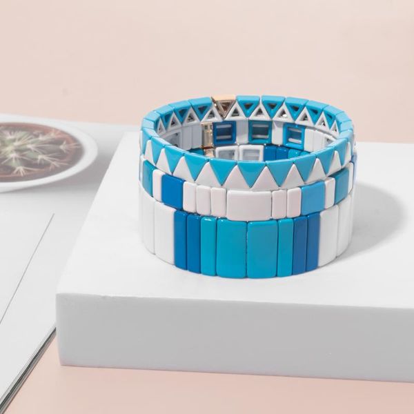 

charm bracelets enamel bracelet blue and white geometric women men multi match cool 18cm couple selling 2021, Golden;silver