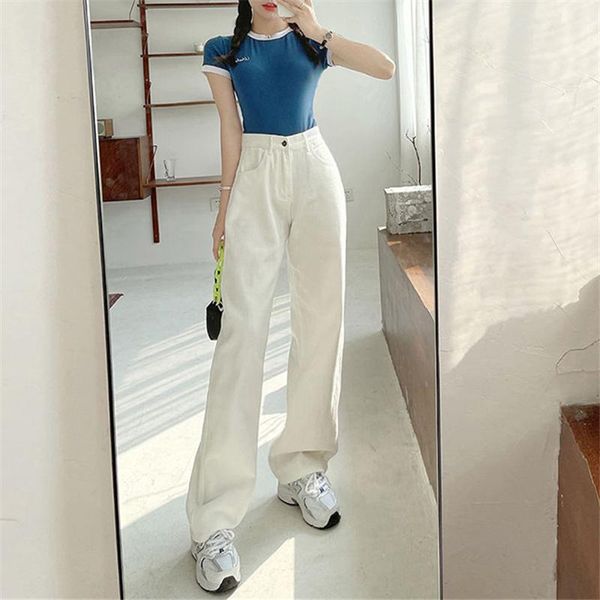 

women's jeans high waist fashion loose streetwear straight wide leg women street casual, Blue